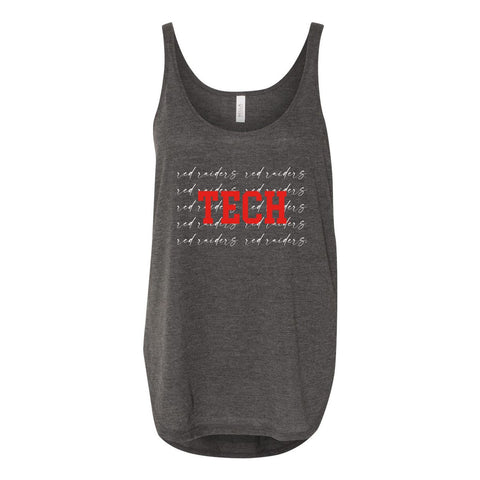 Texas Tech University College Script Women's Flowy Tank with Side Slit in Charcoal