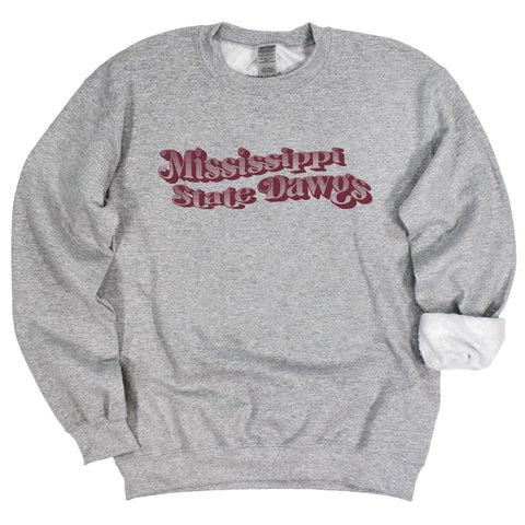 Mississippi State University Retro Wave Crewneck Fleece in Gray