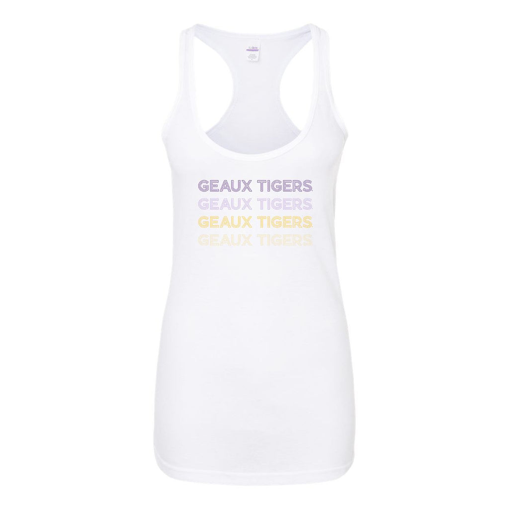 Louisiana State University Neon Nights Women's Racerback Tank Top in White