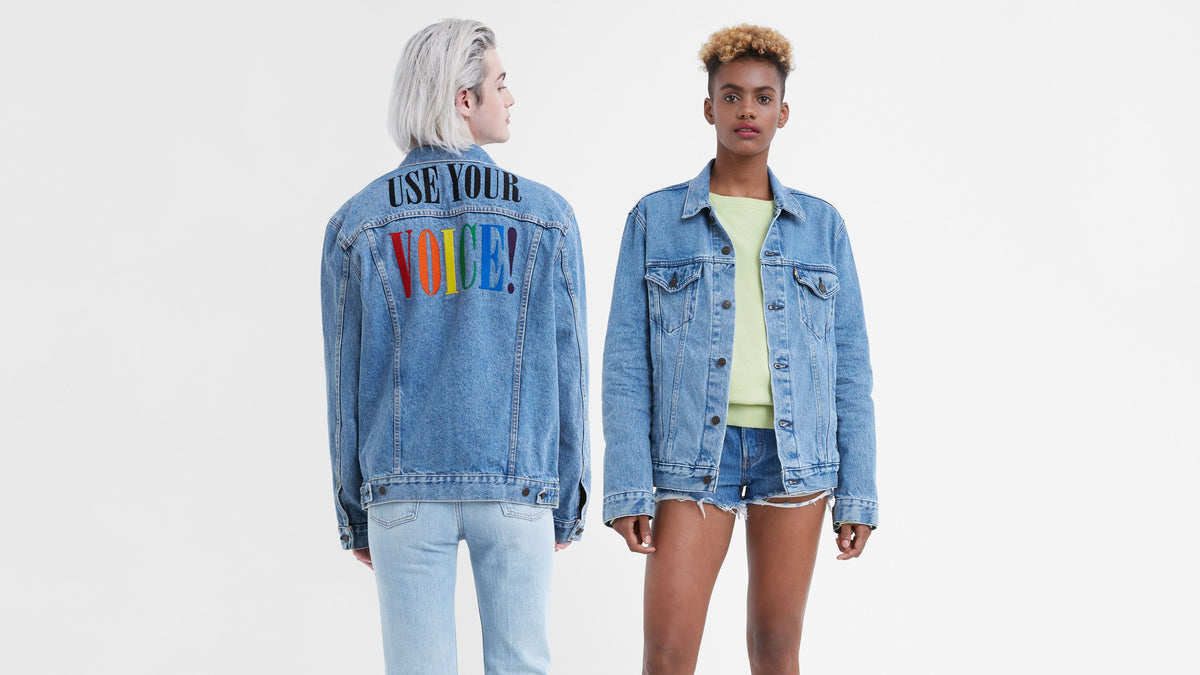 Levi's Trucker Jacket PRIDE Stonewash Denim Graphic — WORLD