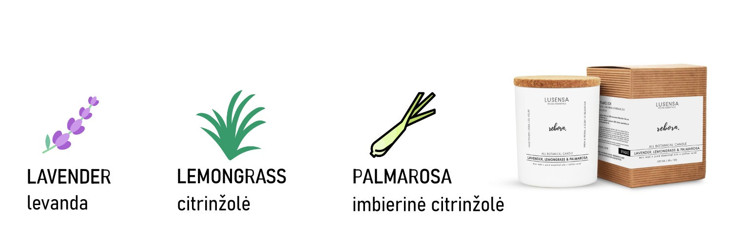 LUSENSA | Grezna aromātiska mājas svece "ATGIMIMAS" ar dabīgu lavandas ēterisko eļļu - AurelijosSPA