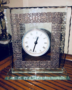 Diamond Cut Glass Silver Clock
