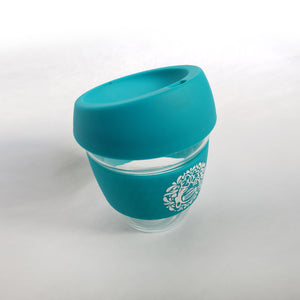 Teal :: 8 oz Environment Friendly - Reusable borosilicate glass and silicon Travel Cup