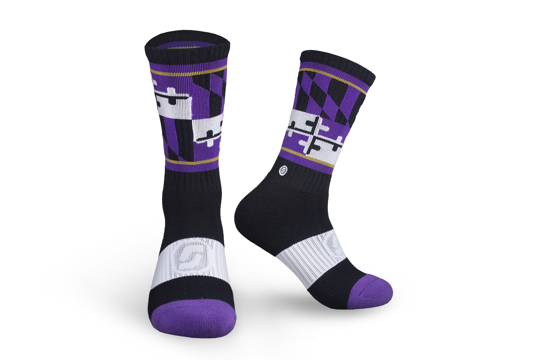 Official Baltimore Skyline Socks for Ravens, Orioles, and Terps Fans One Size Fits Most / Black Purple