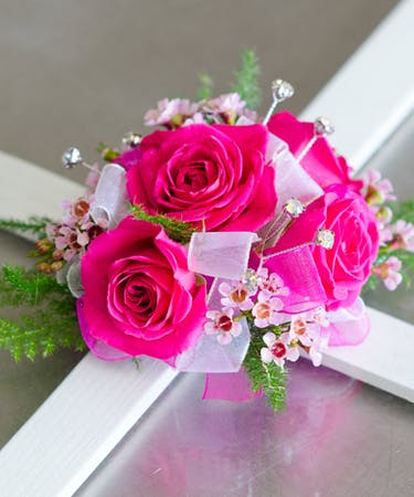 Hot pink wrist corsage