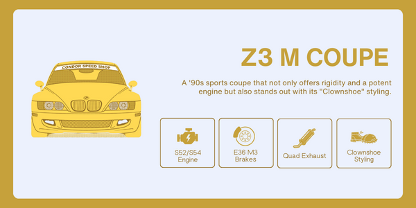 Infographic breaks down key differentiators of the BMW Z3 M Coupe race car.