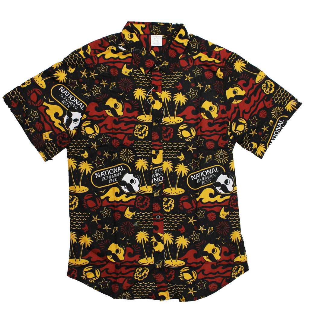 Natty Boh Beach Red & Gold (Black) / Hawaiian Shirt | Route One Apparel