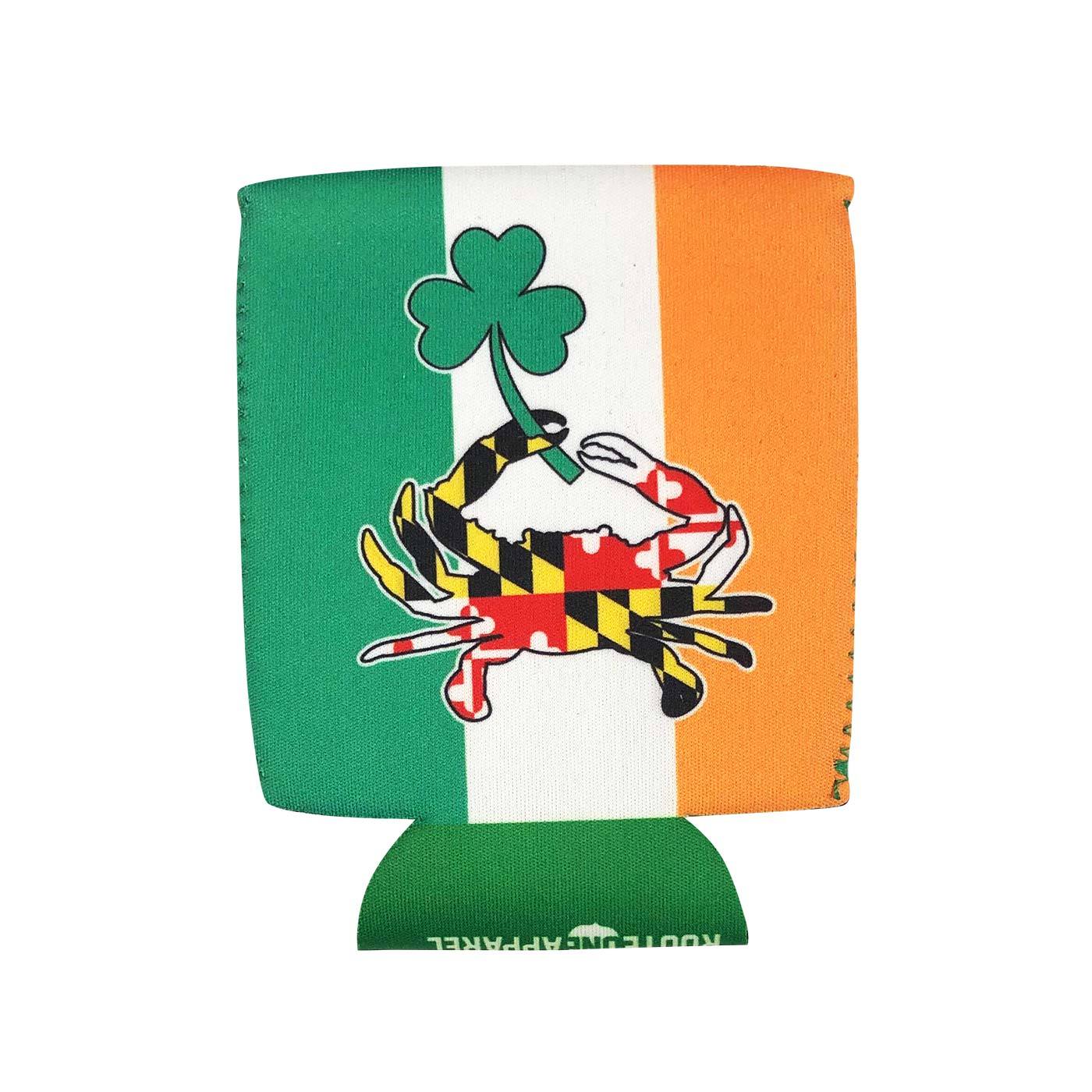 Maryland Full Flag Crab with Shamrock w/ Irish Flag Background / Can Cooler - Route One Apparel