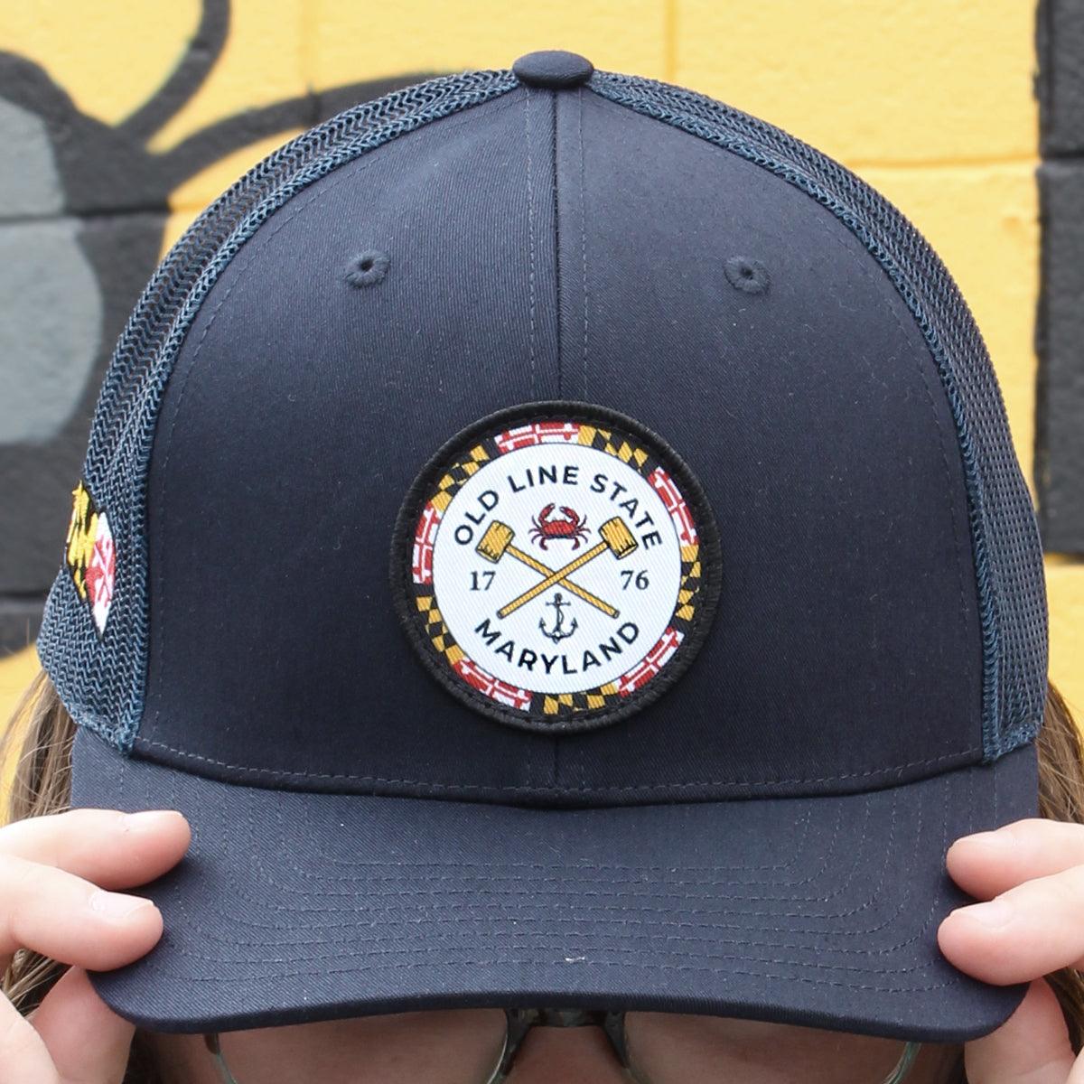 Old Line State Woven Patch w/ Side MD Flag (Navy) / Trucker Hat