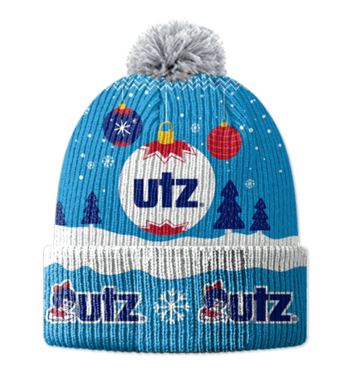 Utz Snowflakes and Ornaments (Blue) / Knit Beanie Cap w/ Pom-Pom