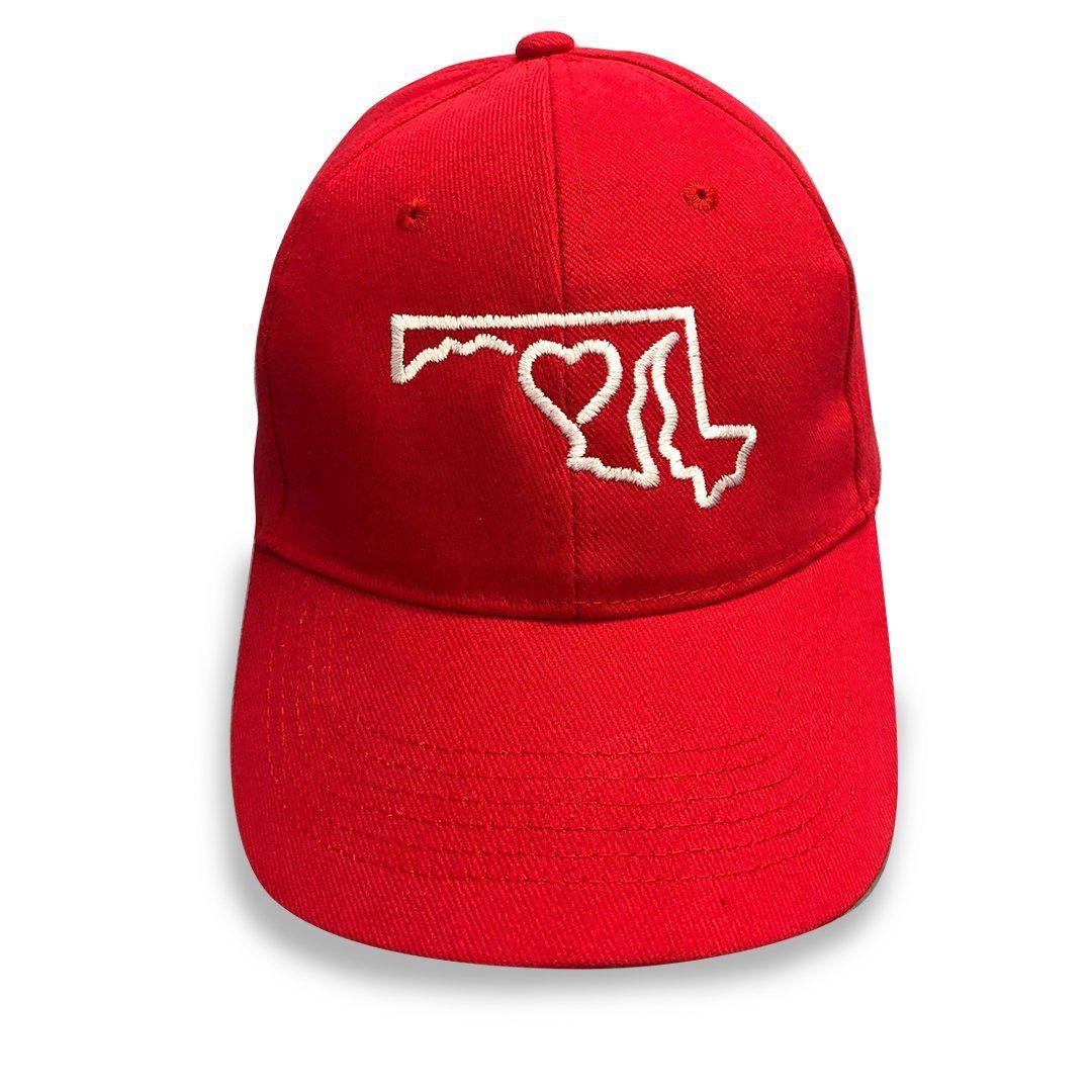 Maryland State Outline with Heart (Red) / Baseball Hat