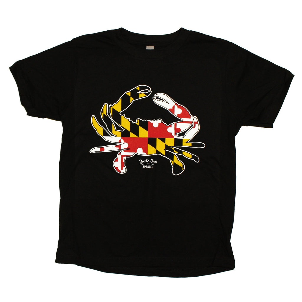 Maryland Full Flag Crab Black Youth Shirt – Route One Apparel