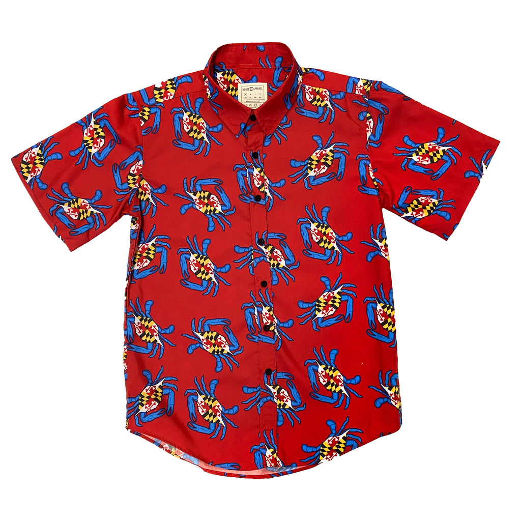 Maryland Crab Pattern (Red) / Hawaiian Shirt | Route One Apparel
