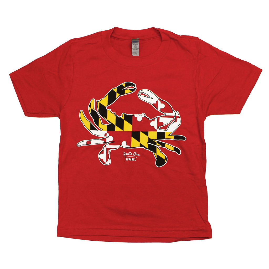 Maryland Full Flag Crab Red Youth Shirt – Route One Apparel