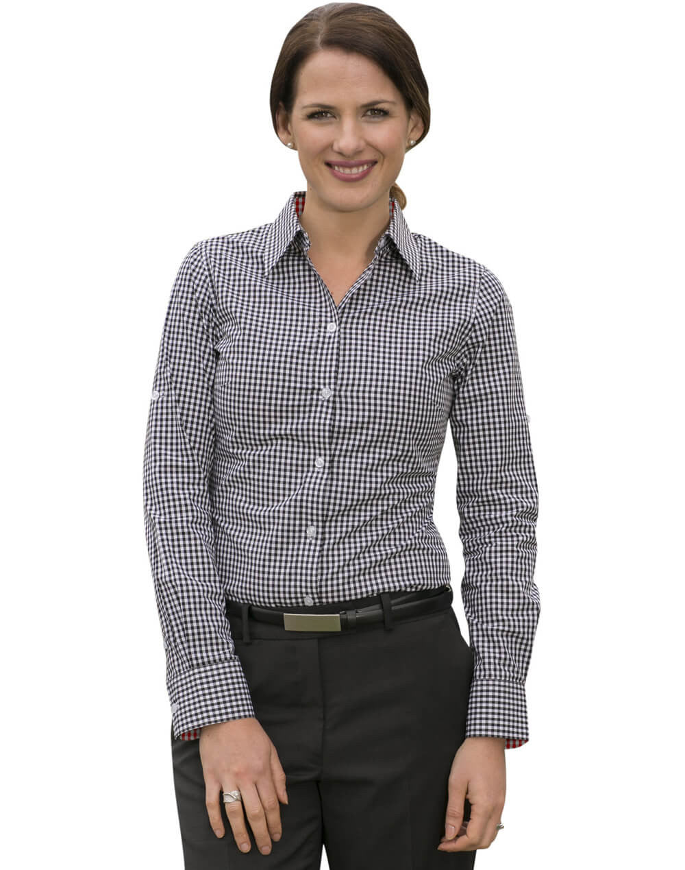 ladies navy gingham shirt