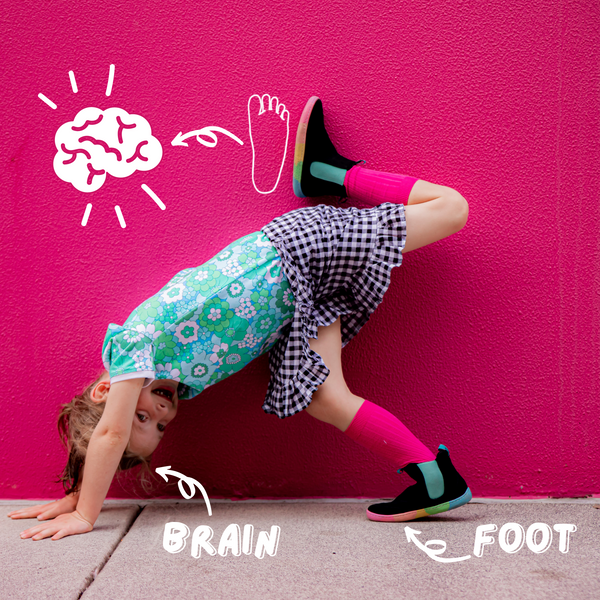 Foot to brain connection and a child doing a half handstand