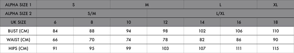 Paisie size chart