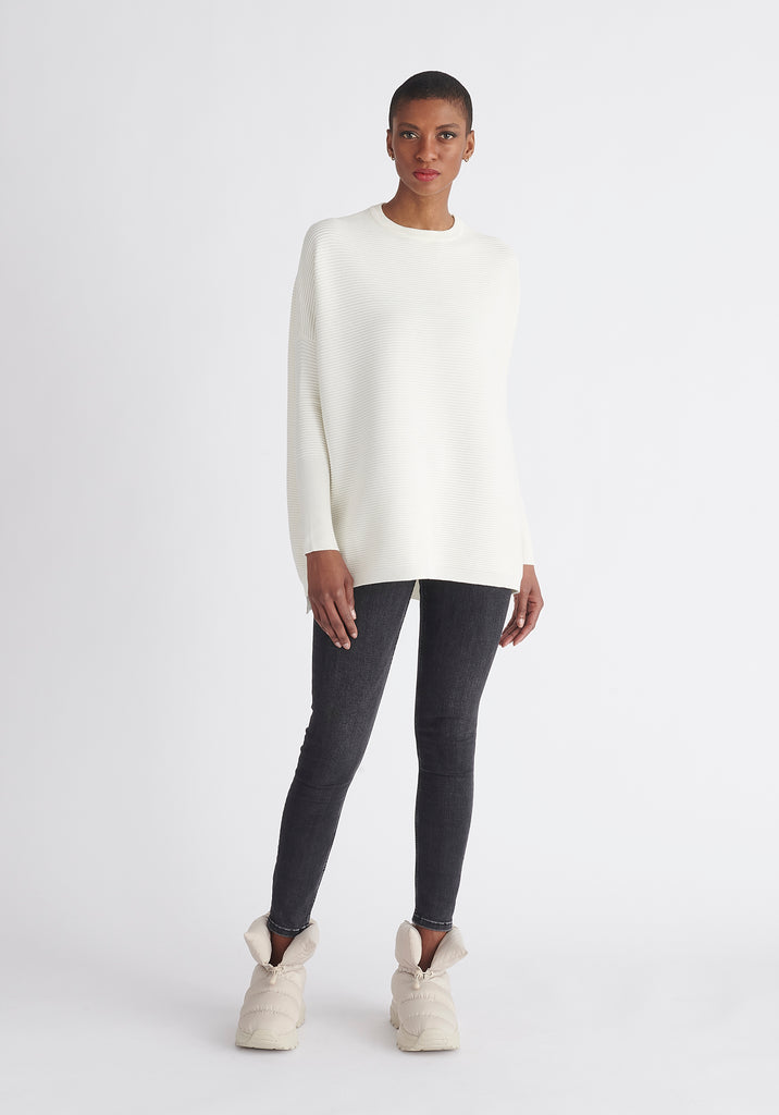 Ribbed Jumper with Side Splits in White | Paisie