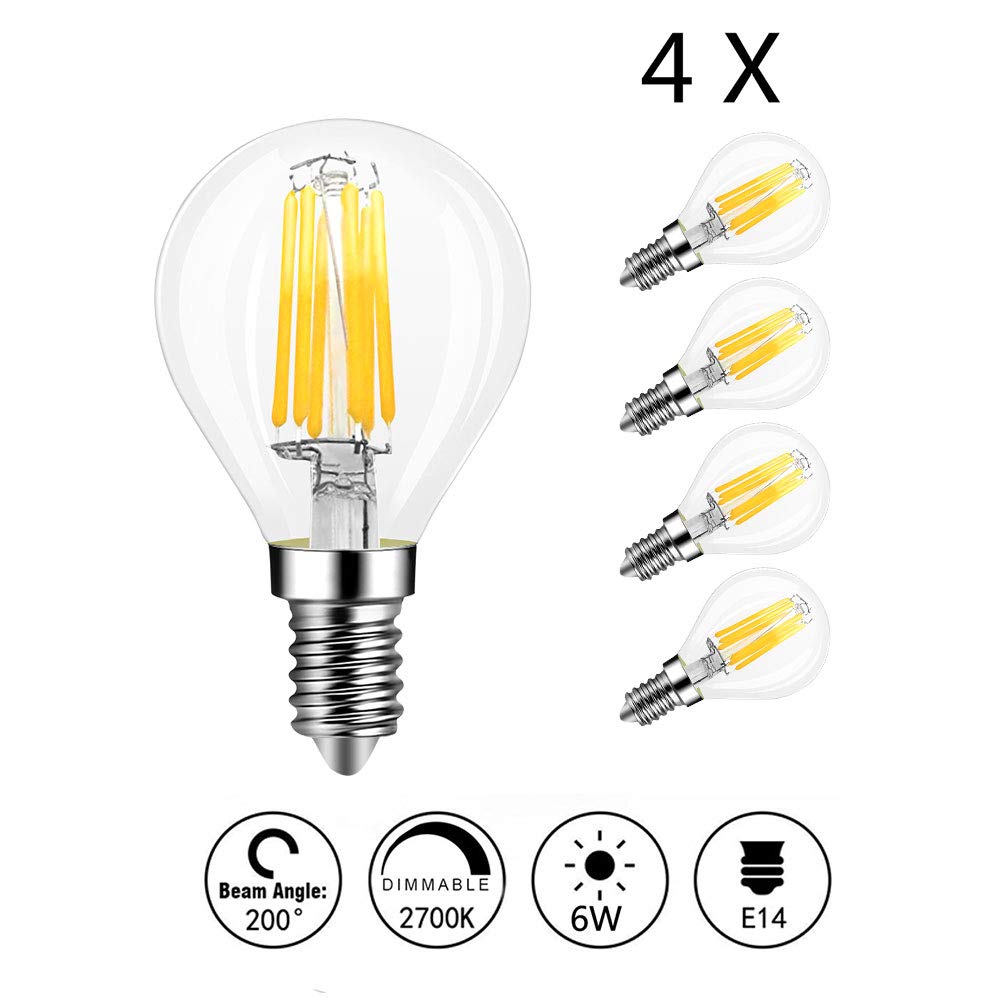4Pcs E14 Dimmable LED Filament Bulb (6W warm