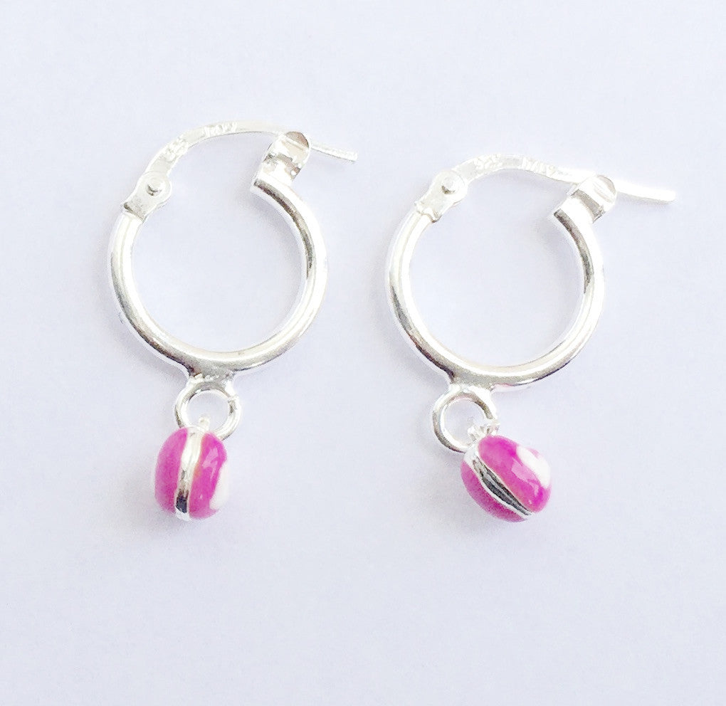 Drop Pink Heart Sterling Silver Hoop Earrings | Mimosura Jewellery for Kids