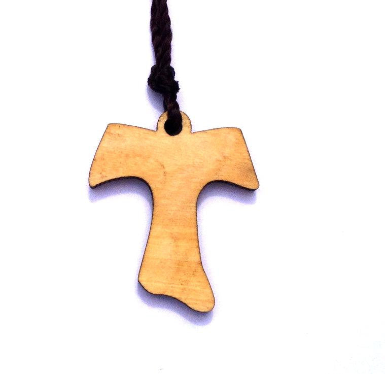 Olive Wood Cross Pendant - St Francis Cross | Mimosura Jewellery for Kids