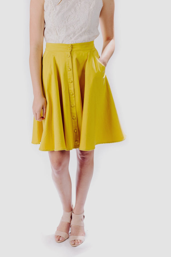 button down skirt yellow