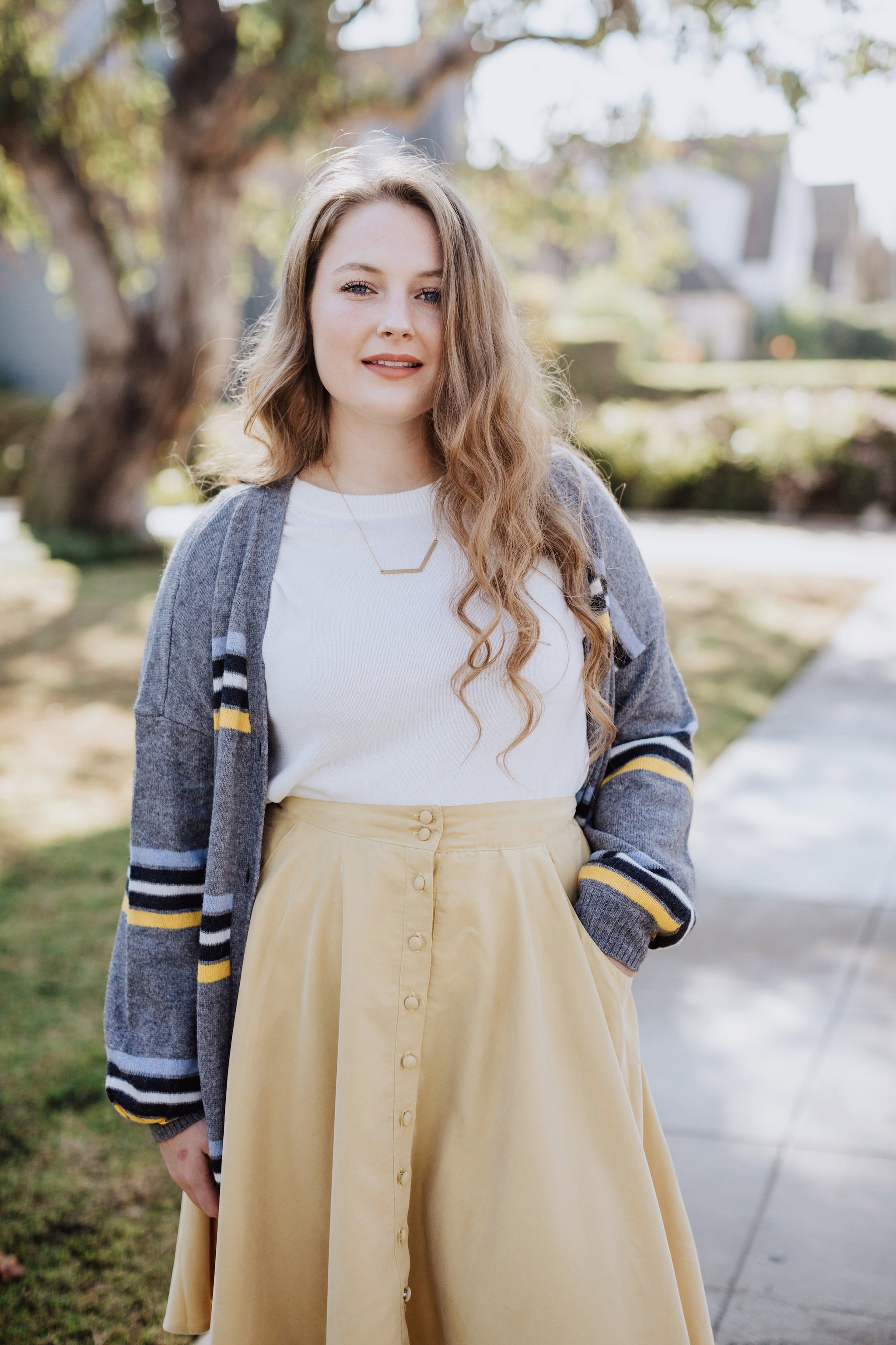 mustard yellow button down skirt