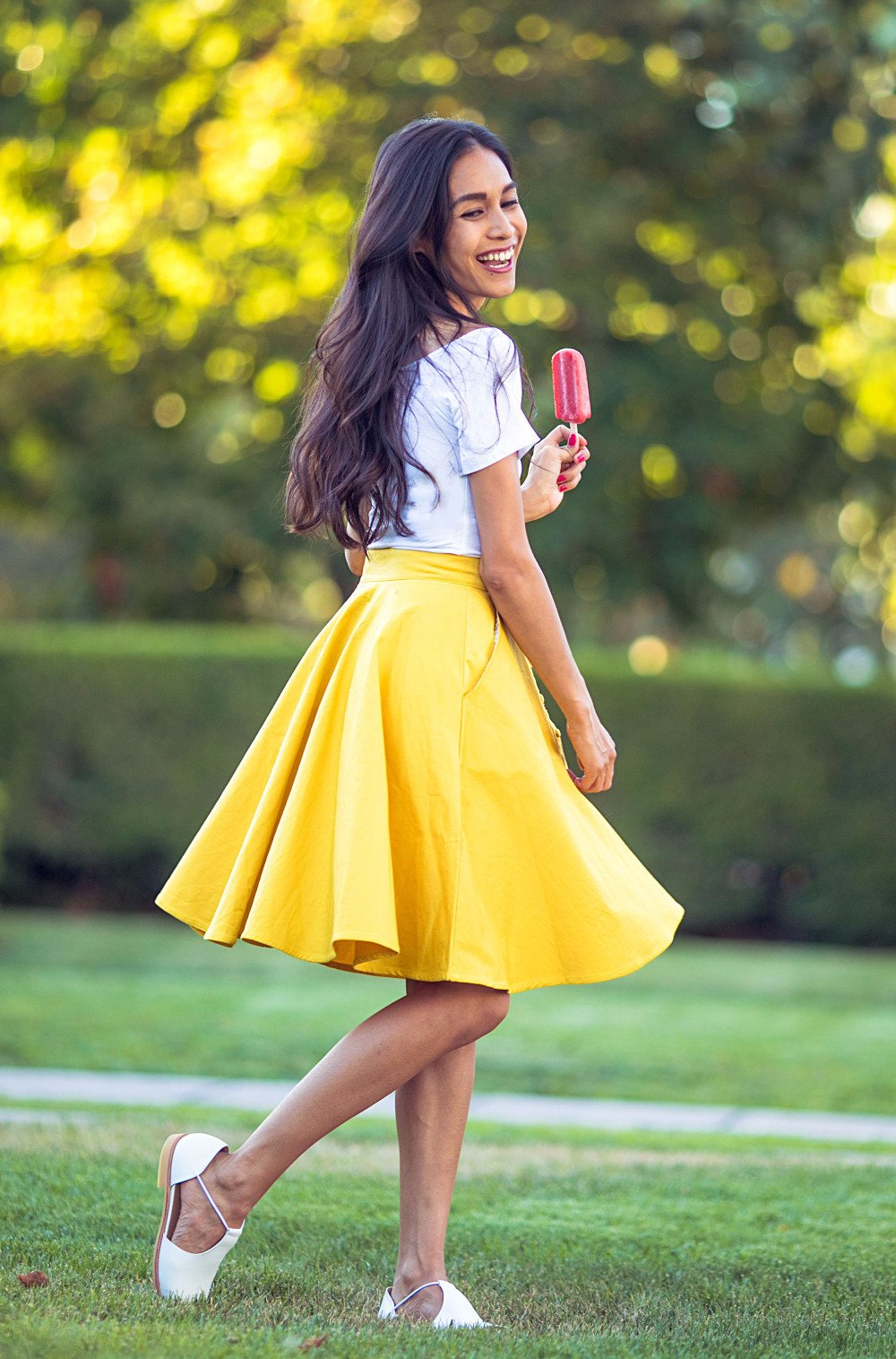 button down skirt yellow