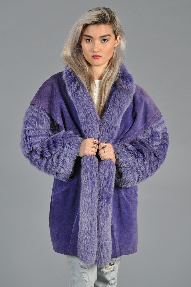 Purple Fox Fur + Suede Avant Garde Coat | BUSTOWN MODERN