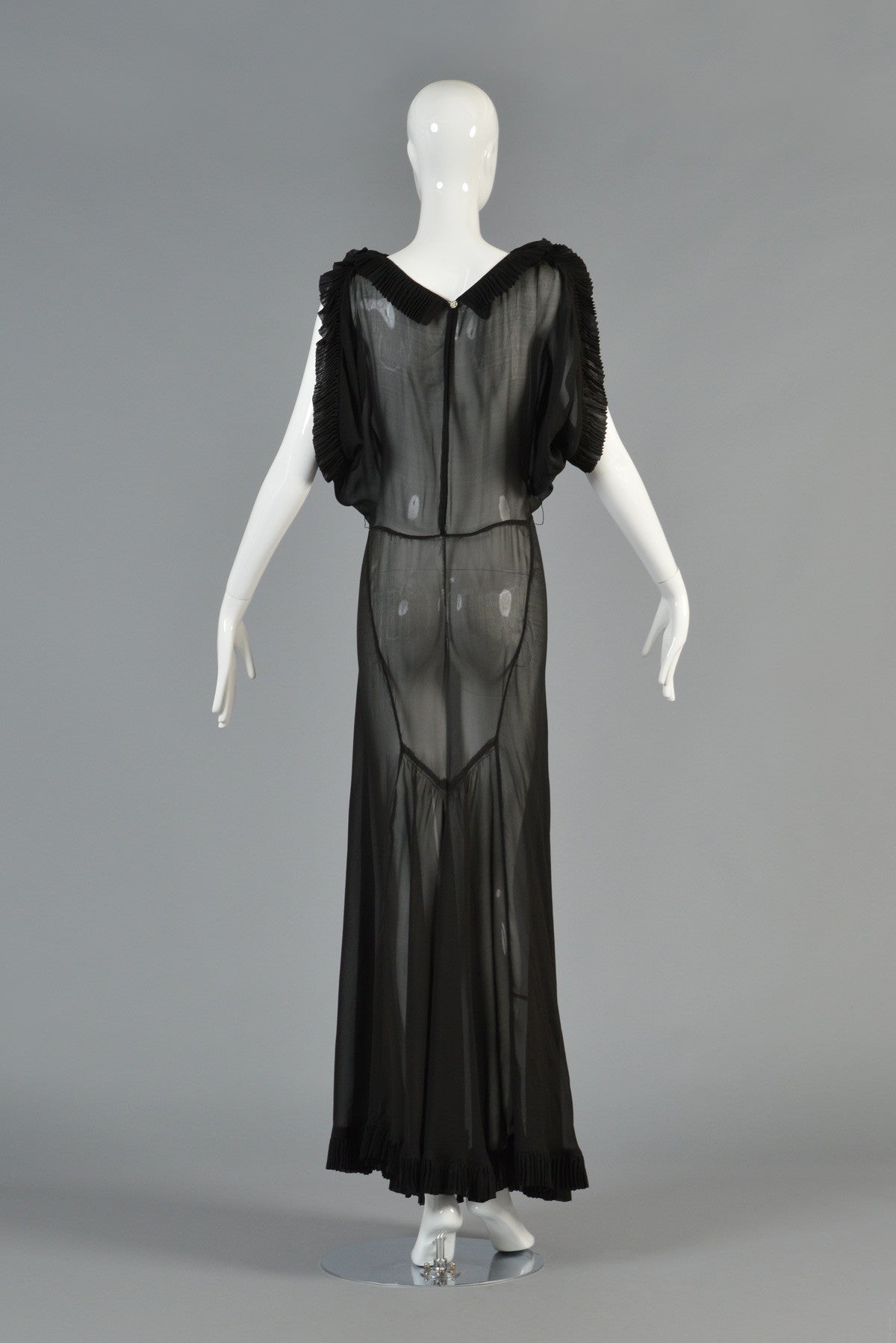 1930s Black Sheer Evening Gown w/Open Draped Sleeves | BUSTOWN MODERN