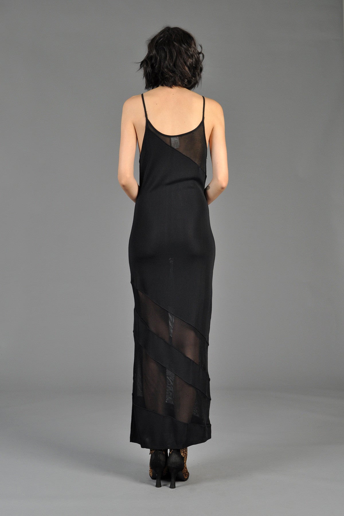 Black Sheer Bias Panel Minimalist Maxi Gown | BUSTOWN MODERN