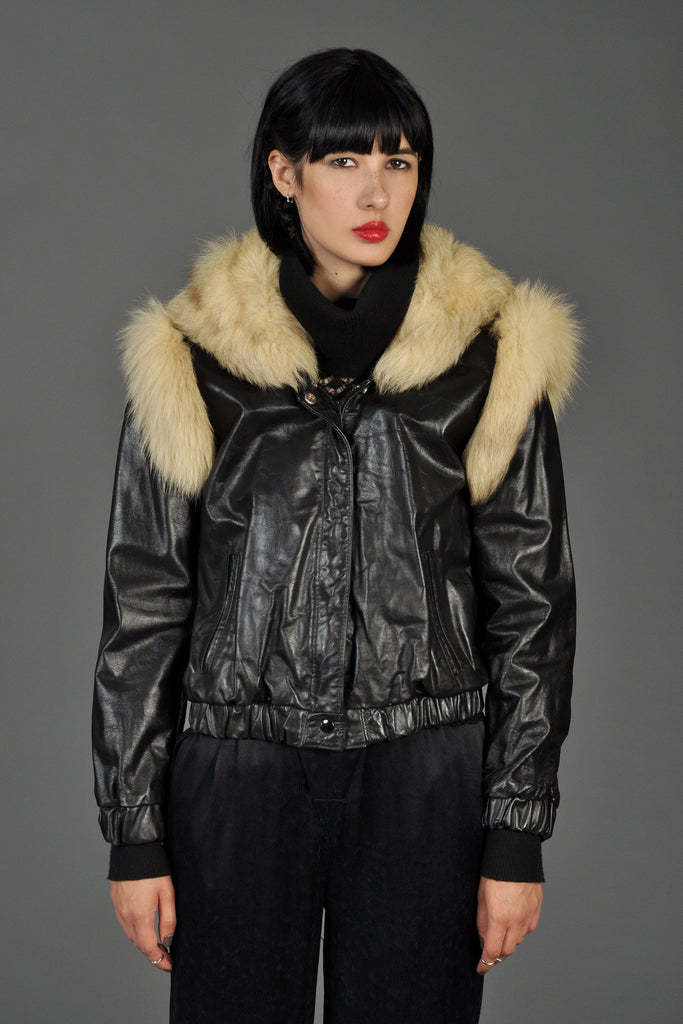 Fox Fur Shoulders Leather Biker Jacket – Bustown Modern