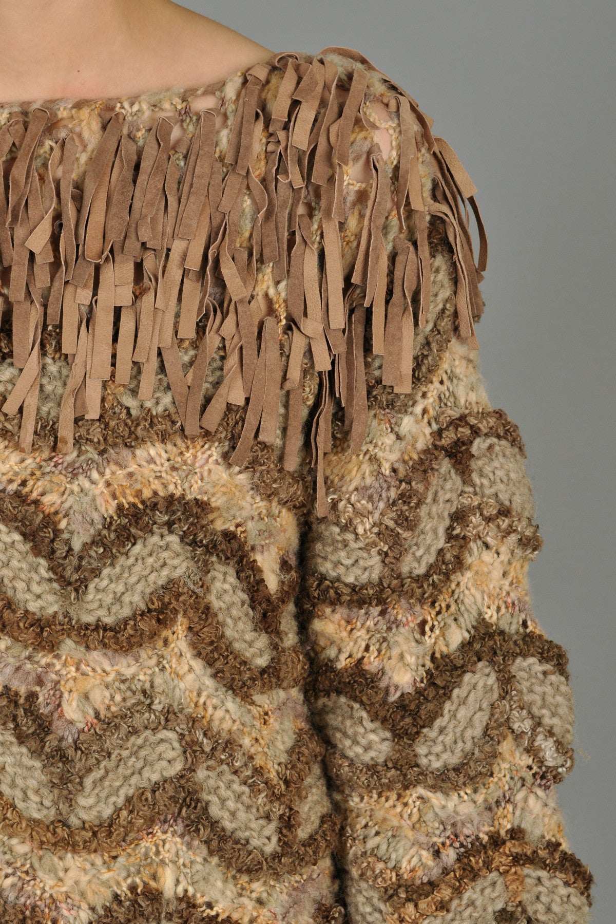 1980s Hand Knit Chunky Sweater with Suede Fringe | BUSTOWN MODERN