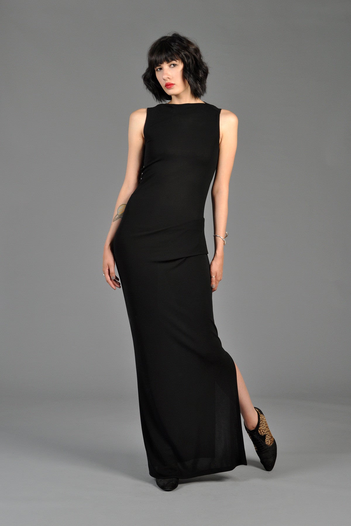 Calvin Klein LBD Maxi Gown w/Waist Detail | BUSTOWN MODERN