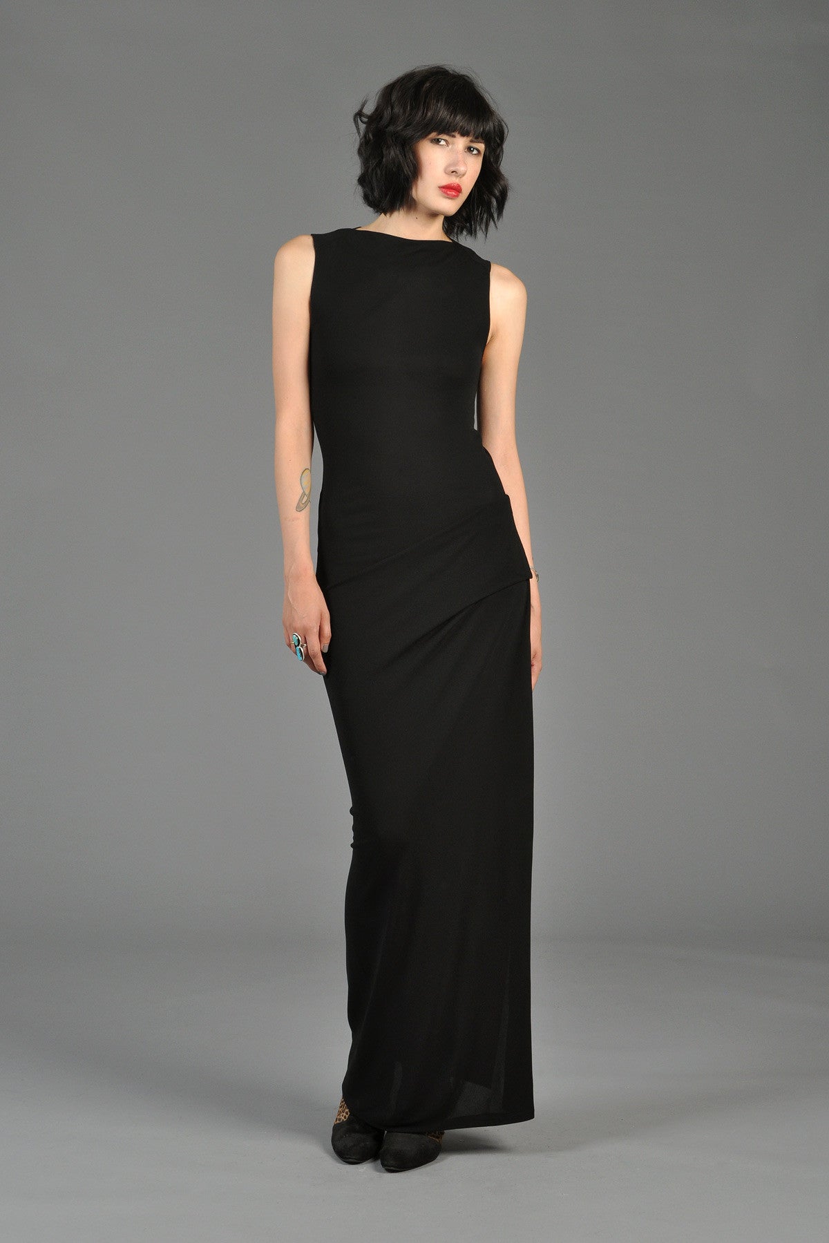 Calvin Klein LBD Maxi Gown w/Waist Detail | BUSTOWN MODERN