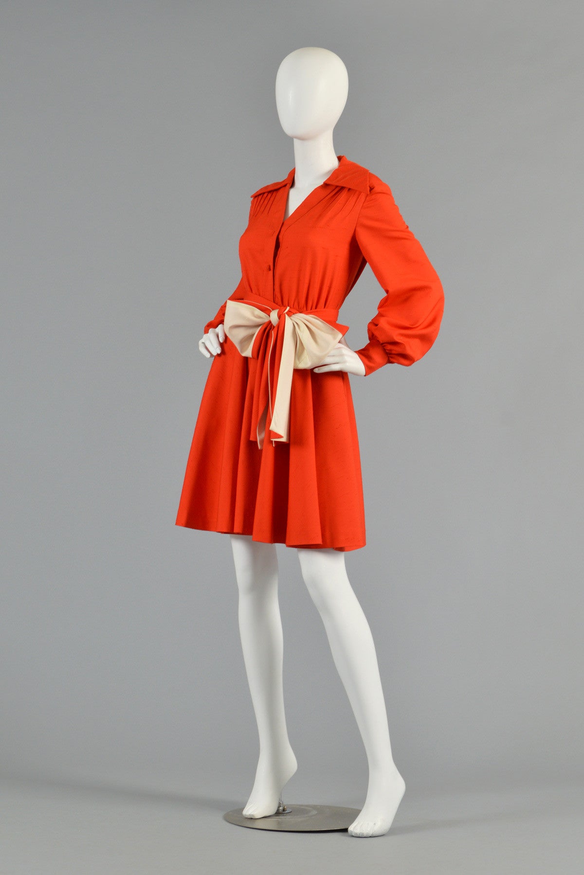 1970s Geoffrey Beene Silk Dress w/Contrasting Sash | BUSTOWN MODERN
