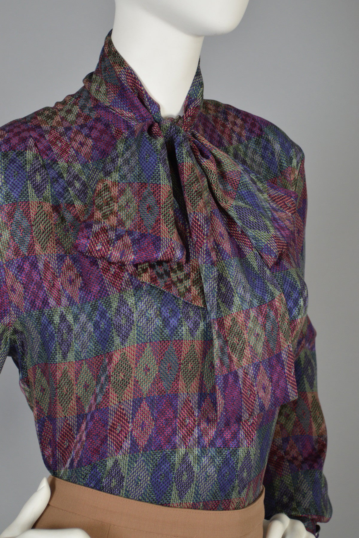 Givenchy 1970s Graphic Silk Blouse w/Ascot | BUSTOWN MODERN