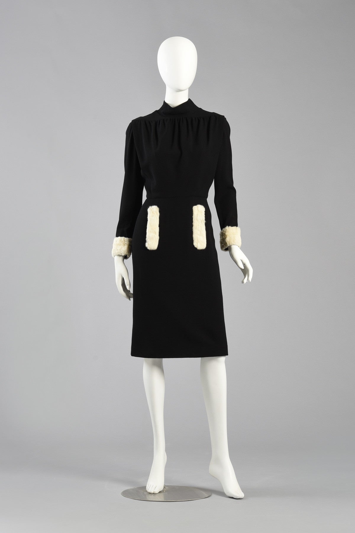 Rare 1950s Pierre Cardin Wool + Ermine Fur Dress | BUSTOWN MODERN