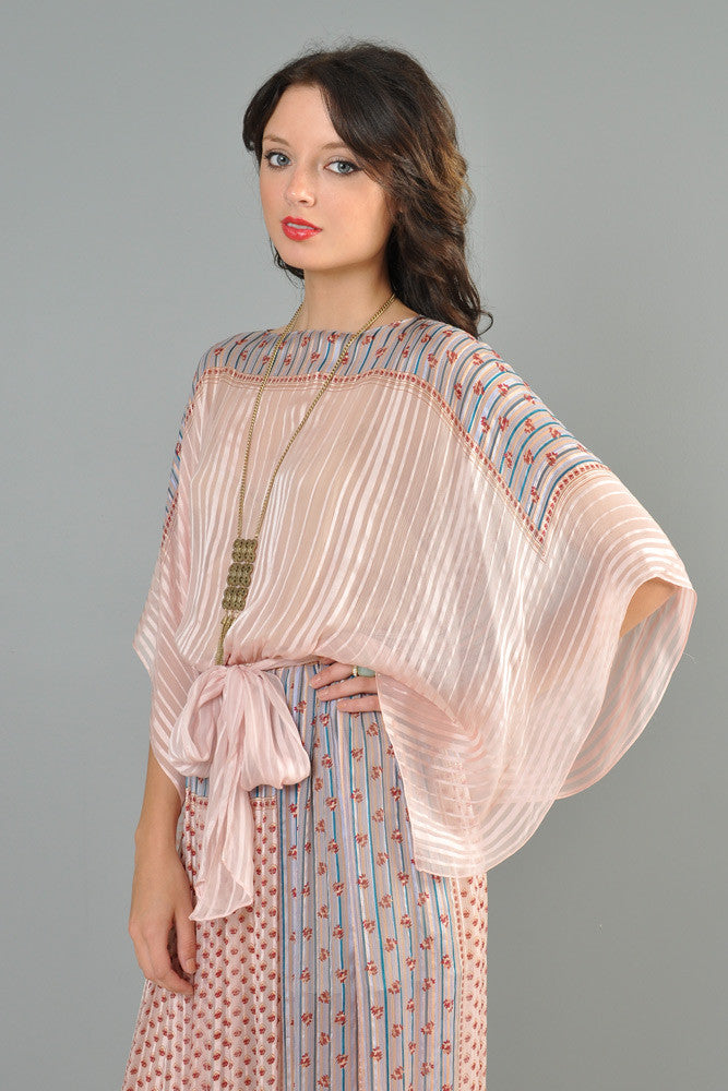 1970s 100% Silk Ultra Draped Kimono-Sleeved Bohemian Gown | BUSTOWN MODERN