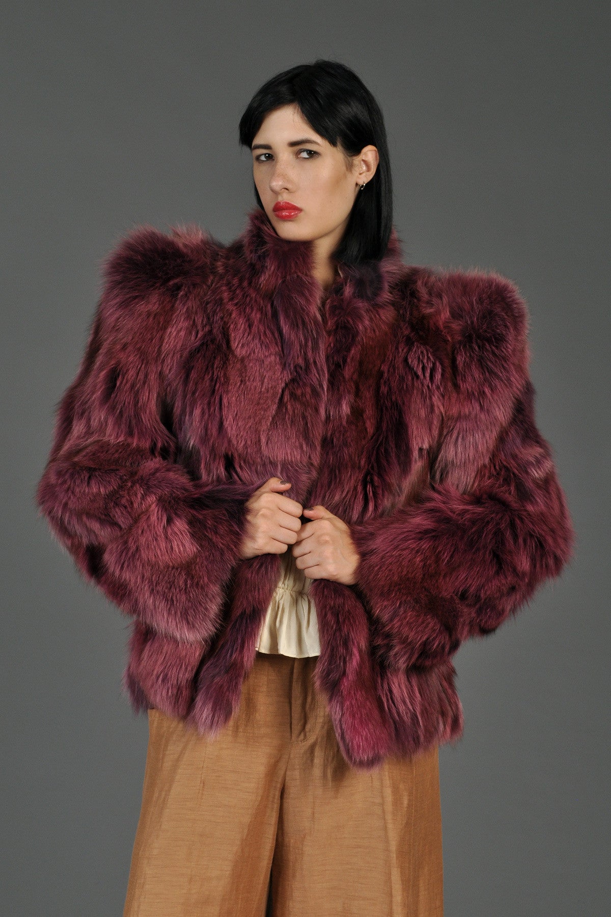 Raspberry Colored Cropped Fox Fur Coat | BUSTOWN MODERN