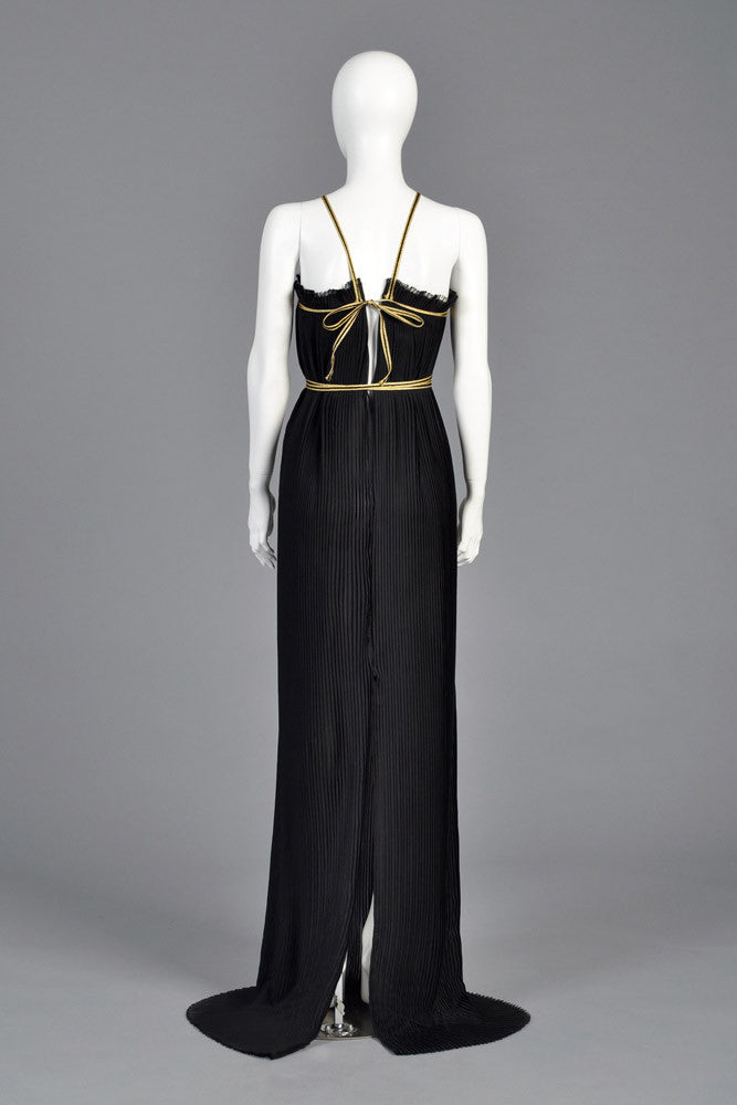 Valentino Black + Gold 1970s Pleated Grecian Gown | BUSTOWN MODERN