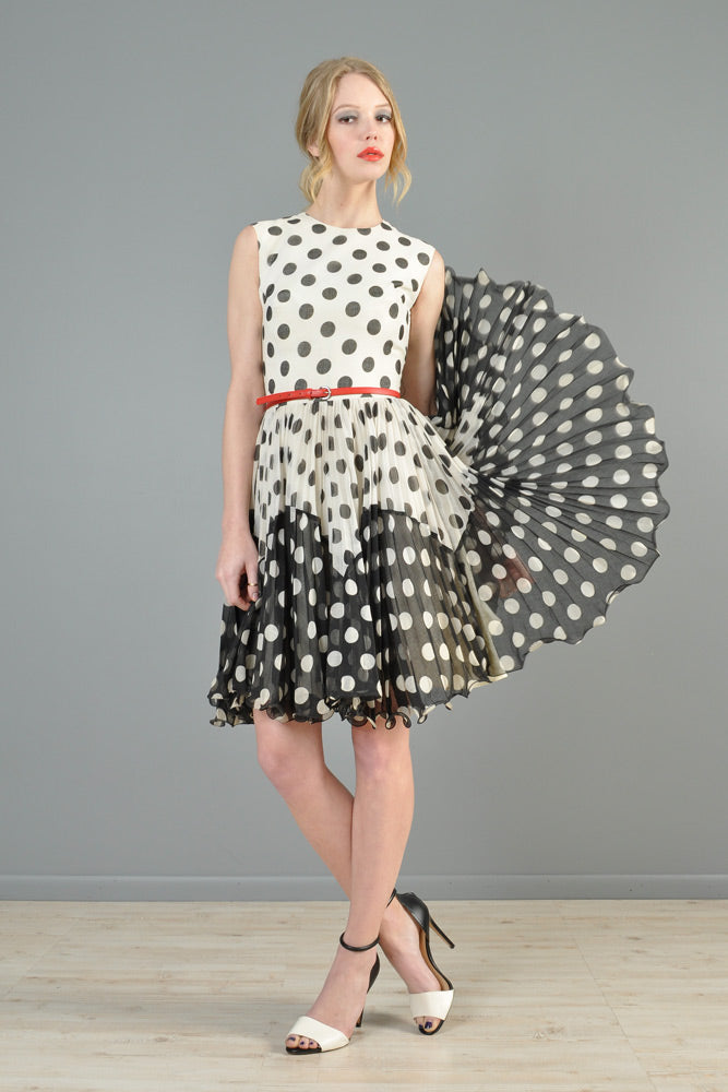 Black + White 1960s Polkadot Gauze Mini Dress | BUSTOWN MODERN