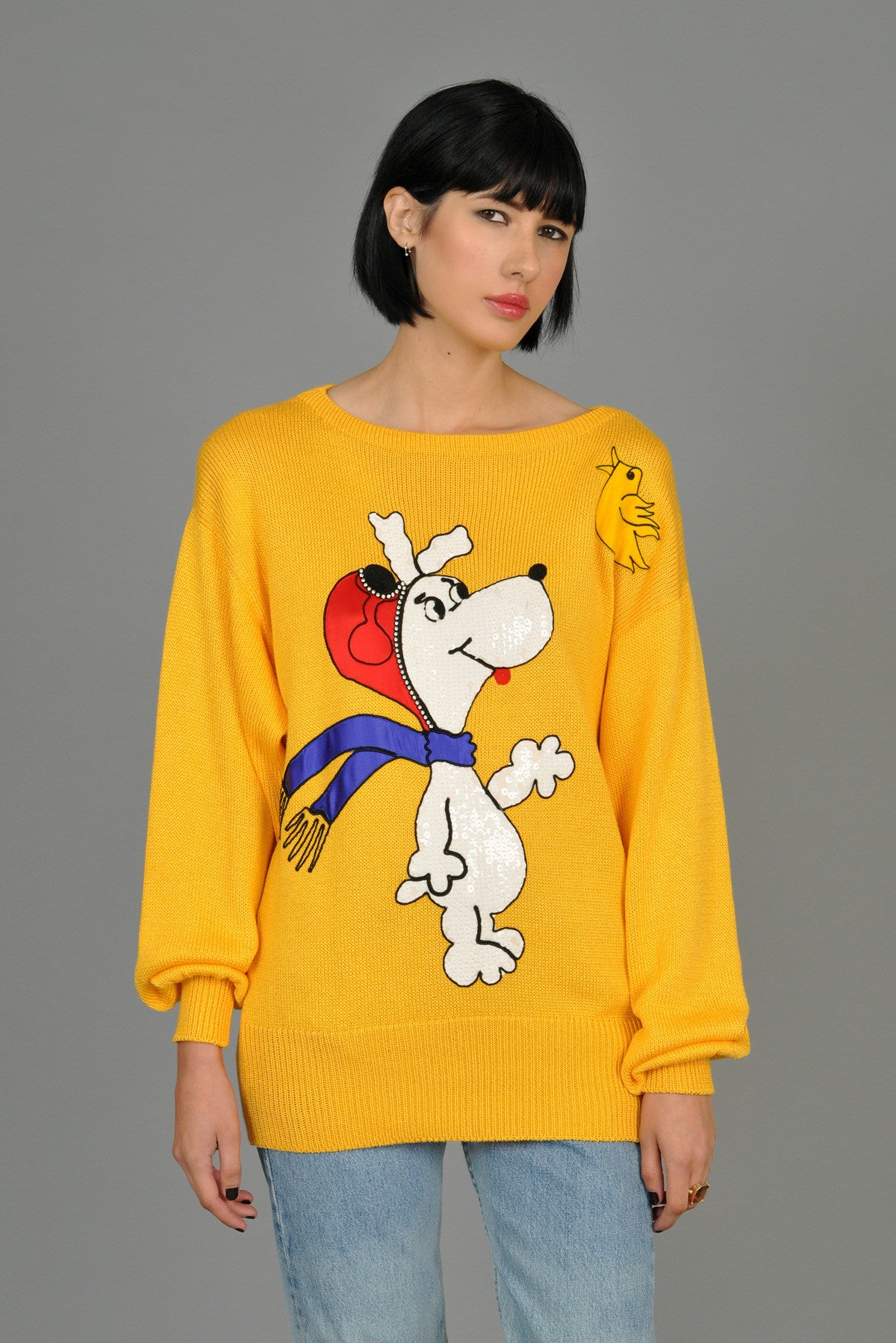 1980s Sequined Snoopy Aviation Sweater | BUSTOWN MODERN