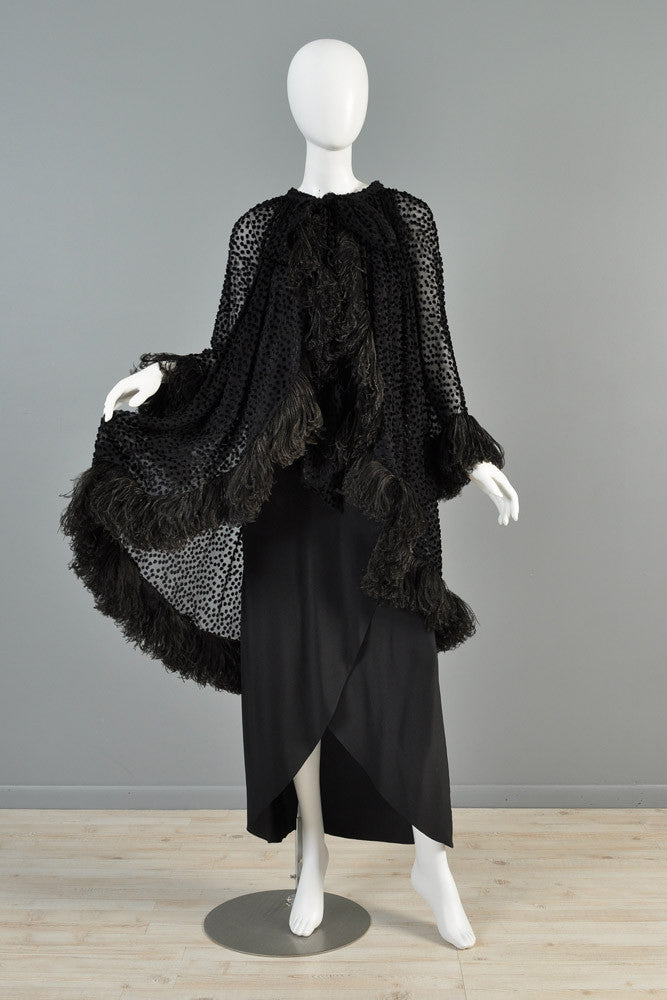 Bill Blass Silk Maxi Gown + Flocked Feather Trim Jacket | BUSTOWN MODERN