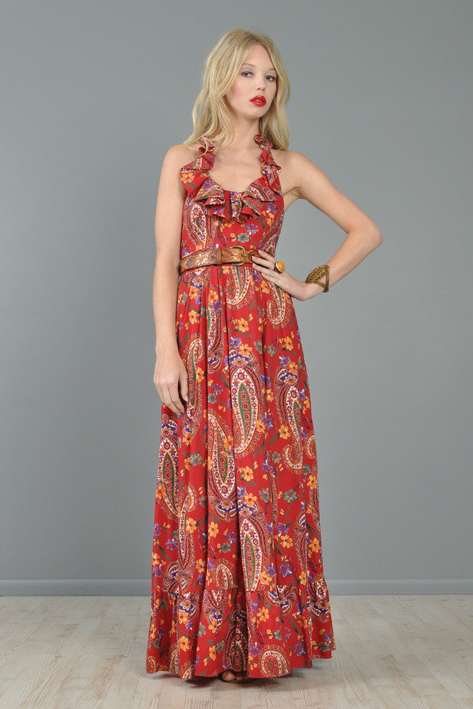 Neiman Marcus Cotton Bohemian Ruffled Maxi Dress | BUSTOWN MODERN