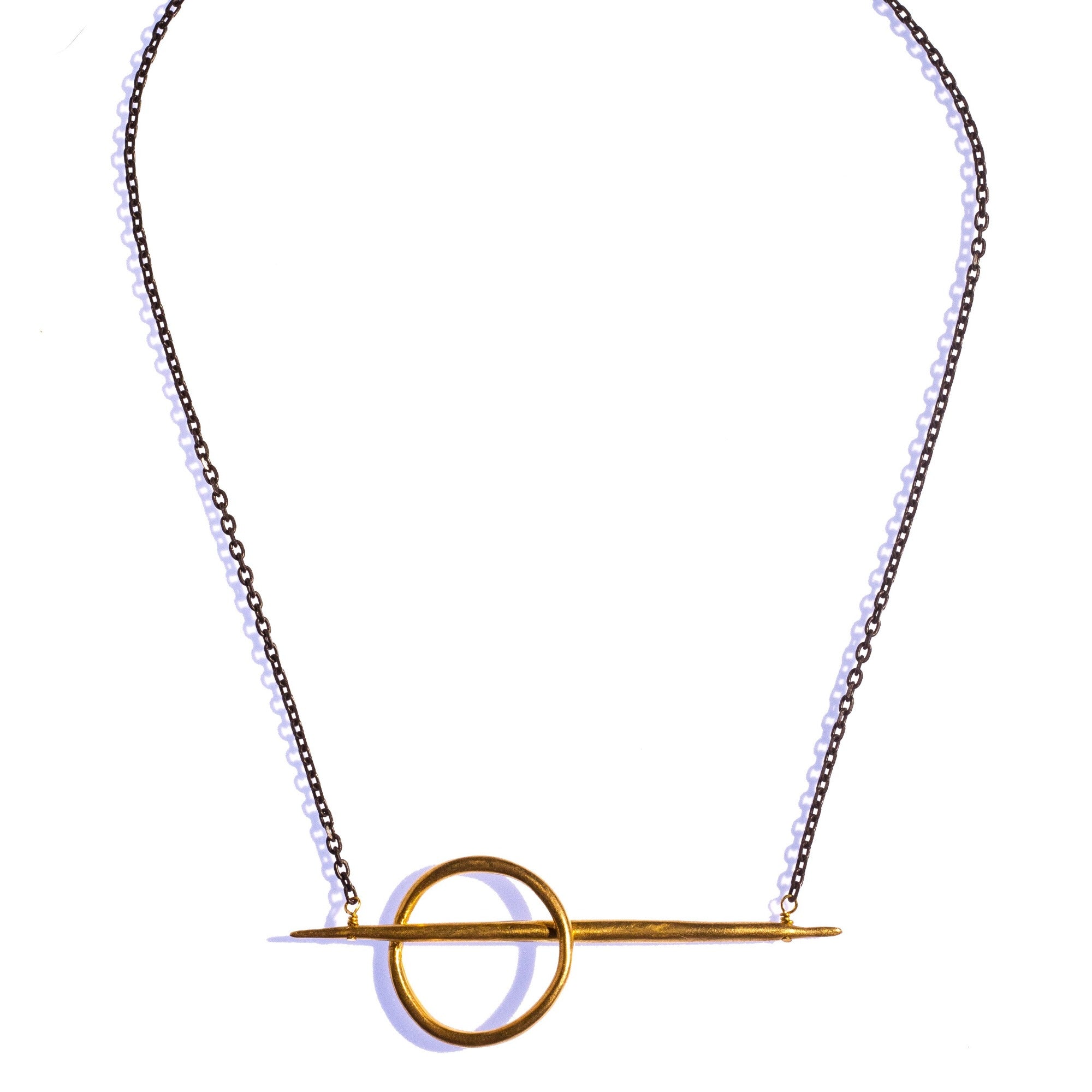 Small Lateral Quill Rising Necklace Brass