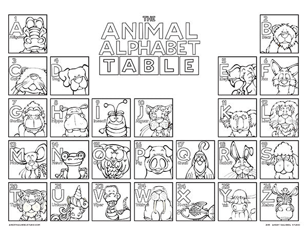 Download The Animal Alphabet Table Coloring Poster - Angry Squirrel ...