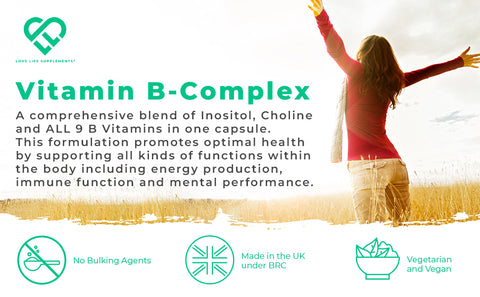 Our Vitamin B-complex contains all B vitamins your body needs