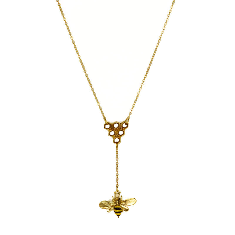 Bee with Honeycomb Brass Necklace | Monserat De Lucca