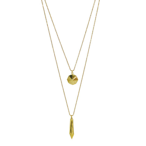 Two Crystal Brass Necklace | Monserat De Lucca